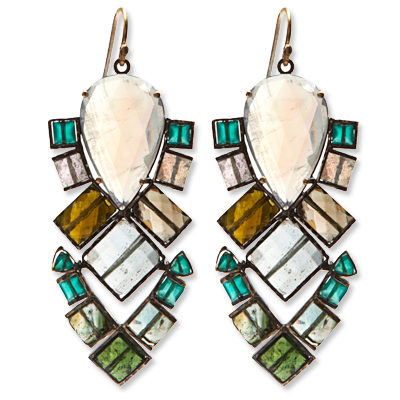 Nak Armstrong Moonstone, Aquamarine, Tourmaline, Labradorite and Onyx Earrings
