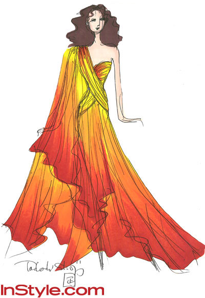 Fashion News Network on Tadashi Shoji   Fashion Designers Sketch Katniss S Fire Dress