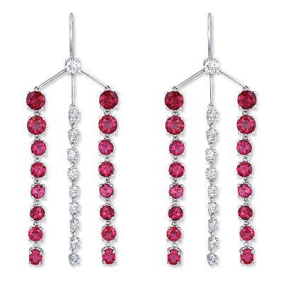 Suzanne Felsen Rubellite and Spinel Diamond Earrings