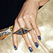 Manicure to Try: Deep Blue and Gold Flakes