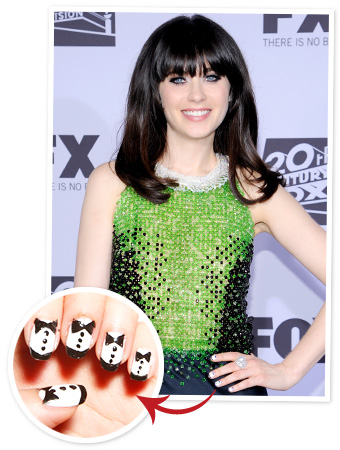 Zooey Deschanel Nails - Tuxedo Manicure