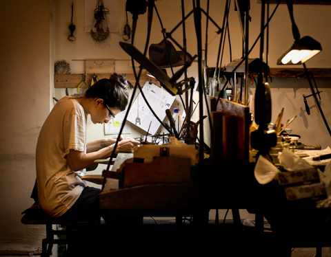 Pamela Love designing in her studio