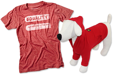 Kenneth Cole equality shirt and Human Rights Campaign dog hoodie