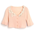 Cropped cashmere cardigan with beaded lace collar, Rebecca Taylor.