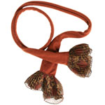 Copper fine cashmere and silk knot scarf with pleated chiffon frill, Burberry.