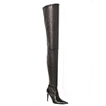 Black leather thigh-high boots, Chanel.