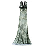 Silver and black satin dress with silver metal netting, Gucci.