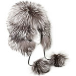 Silver fox hat with tie, Adrienne Landau.