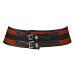 Red and black leather buckle belt, Michael Kors.
