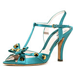 Teal studded heel sandals, Moschino.