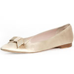 Champagne satin bow ballerina flats, Oscar de la Renta.