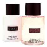 Scented body lotion and shower gel, Gucci.