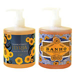 Claus Porto liquid soaps in red poppy, honeysuckle, citron verbena and wild pansy scents, Claus Porto.