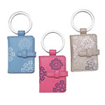 Leather snowflake photo-frame key ring in gold, Coach.