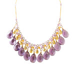 Necklace of amethyst, quartz and lemon-drop citrine on 14kt-gold chain, Jewelry Design Gallery.
