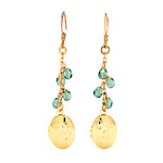 Gold-plated earrings with olive crystals and 1" lockets, Oscar and Nancy.