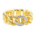 18kt-yellow-gold carved ring with diamond link, David Yurman.