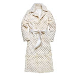 Full-length rabbit-fur coat with crystal beading in winter white, Bebe.