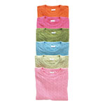 Cashmere cable crewneck sweaters in bright pink and green [also available in black and lavender], Aqua.