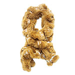 Rose-pattern crocheted rabbit-fur ruffle scarf in Camel [also available in burgundy, teal and blue], Jocelyn.