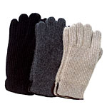 Three-ply cashmere gloves with suede piping in black, charcoal and brown, Portolano.