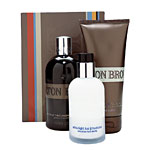 Men's Treasure set with black pepper body wash, bai ji lotion and Cassia Energy hair- and-body wash, Molton Brown.