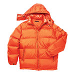 Nylon parka with down filling in orange, Theory.