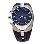 Dual-display digital and analog watch with black rubberized strap, Pirelli.