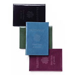 Leather passport covers in black, forest green, magenta and marine, Abas.