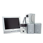 Surround-sound system [20" flat-screen TV, five-disc DVD player, speakers, subwoofer], Sharp.