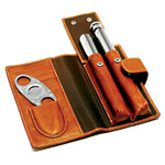 Stainless-steel cigar and flask set in a leather case, Beaucoup, Beaucoup.