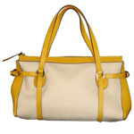 Natural canvas tote with leather trim, Hogan.