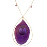 14kt-gold fill hoop necklace with amethyst beads and peacock feathers, AH Jewelry.