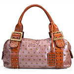 Leather satchel with gold-tone studs, Be & D,, Be & D.