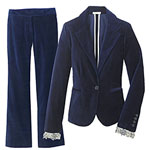Velvet suit with jewel-encrusted cuffs, Adam + Eve.