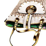 Straw bag with metallic and croc-embossed vinyl, Guess Handbags.