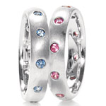 White-gold bands with pink or blue sapphires, Baby Bands, 