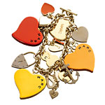 Nickel bracelet with plastic-and-brass charms, Marc by Marc Jacobs.