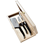 Resin-handle stainless-steel cheese knives, Laquiole.