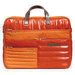 PVC-and-nylon multipocket laptop bag with shoulder strap in Brick Orange (also in Azule Blue and black), Highway.