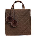Cordura tote with rabbit-fur pom-poms and metallic leather trim, MZ Wallace.