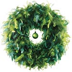 Wreath of natural feathers shown in Holiday Green (available in 10 other colors), Angel Wreaths.