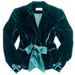 Vintage-inspired velvet evening jacket with ribbon-tie front and cuffs, Calvin Klein.