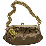Satin evening bag with chain-link handle, Anya Hindmarch.