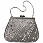 Satin evening bag with crystals and chain handle, Judith Leiber.