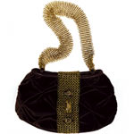Velvet evening bag with citrine, topaz and brass chain trim, Violette Nozi.