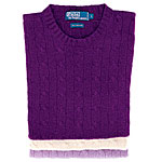Cashmere sweaters, shown in (from top to bottom) Grand Prix Purple, Ivory and College Purple, Polo by Ralph Lauren.