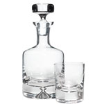 Crystal decanter, Ravenscroft; and glass, Neuvelle, Neuvelle, Ravenscroft.