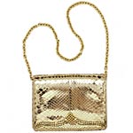 Metallic python evening bag with Swarovski-encrusted frame, Rodo.