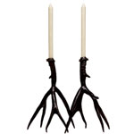 Cast-aluminum antler candlesticks with gunmetal finish (shown in medium, also available in large), Roost.
